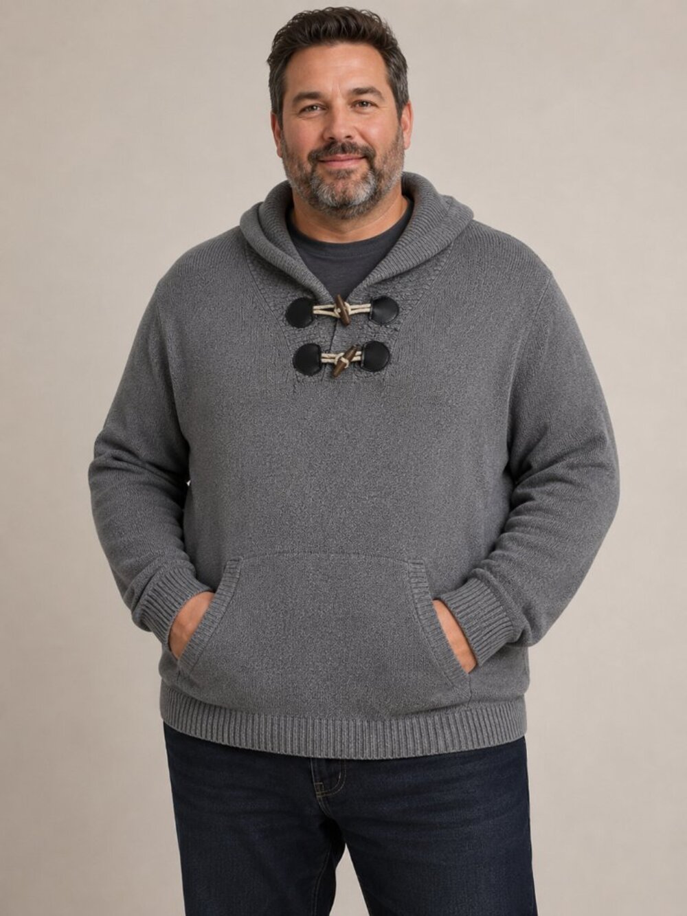 COOFANDY Gray Shawl Collar Toggle Sweater Men's XXL Pullover